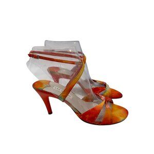 Ann Marino Strappy Tie-Dye Orange & Yellow Heels 8.5M